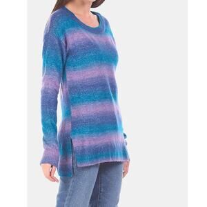 Gap Relaxed Striped Sweater Medium Teal Lavender Crew Neck Soft Cozy